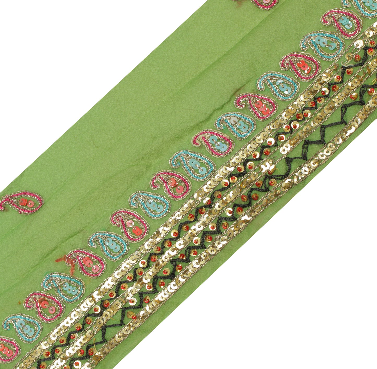 Sushila Vintage Green Saree Border Indian Craft Sewing Trim Embroidered Ribbon