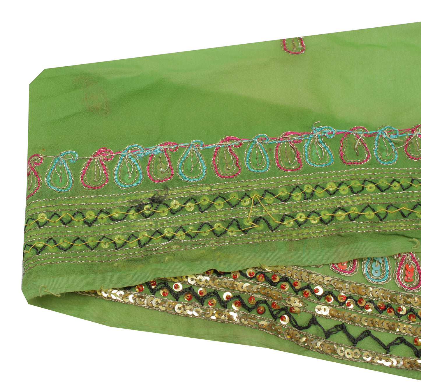 Sushila Vintage Green Saree Border Indian Craft Sewing Trim Embroidered Ribbon