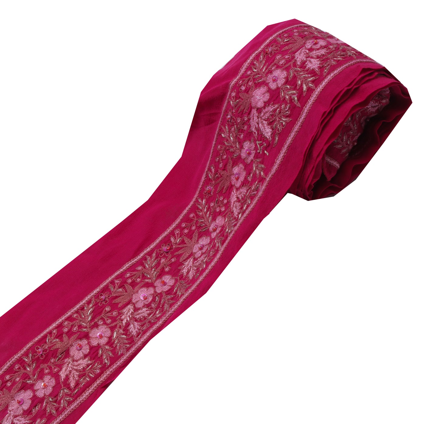 Sushila Vintage Magenta Saree Border Indian Craft Sewing Trim Embroidered Ribbon