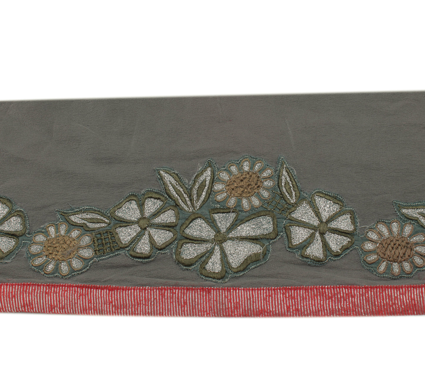 Sushila Vintage Gray Saree Border Indian Craft Sewing Trim Embroidered Ribbon