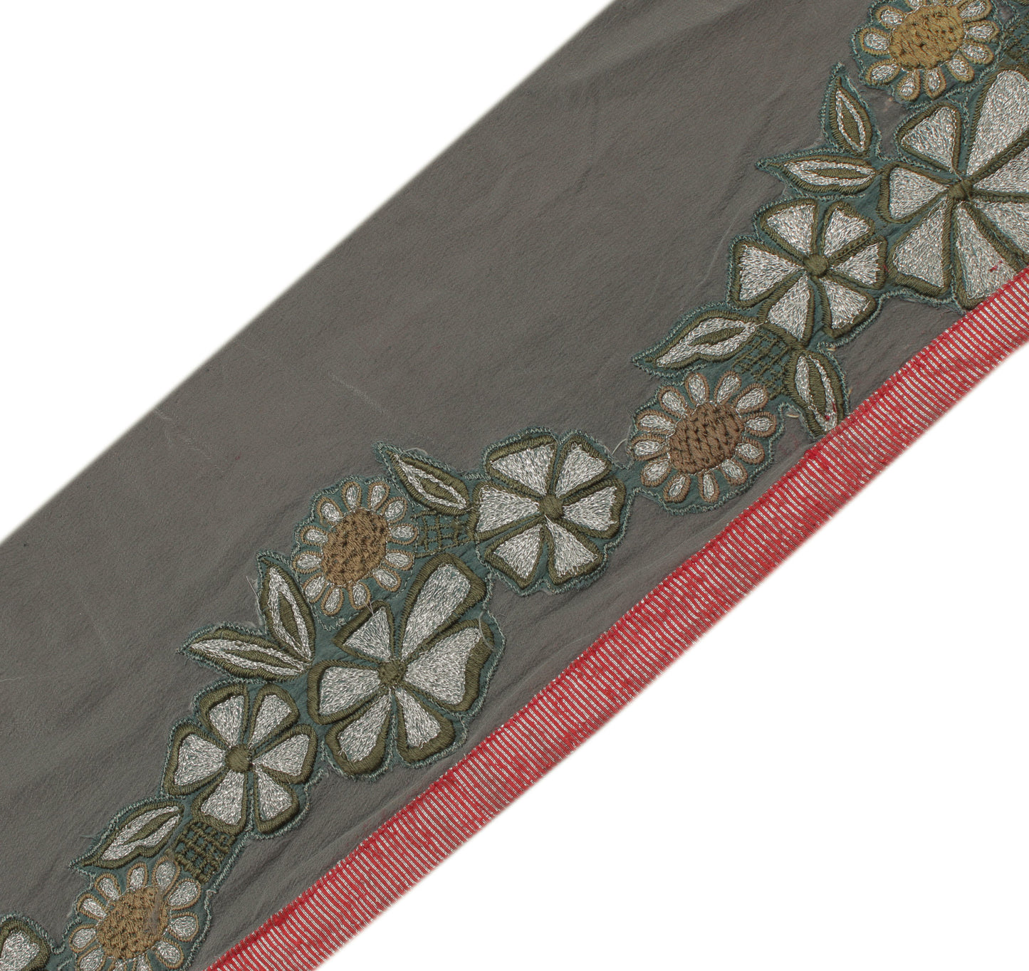 Sushila Vintage Gray Saree Border Indian Craft Sewing Trim Embroidered Ribbon