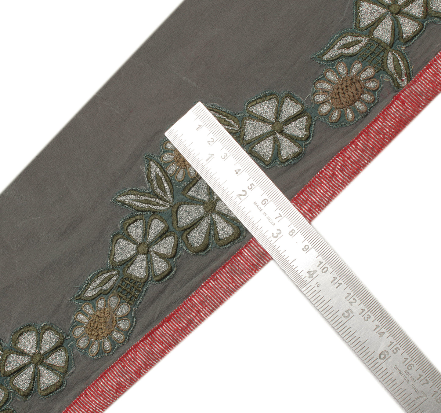 Sushila Vintage Gray Saree Border Indian Craft Sewing Trim Embroidered Ribbon