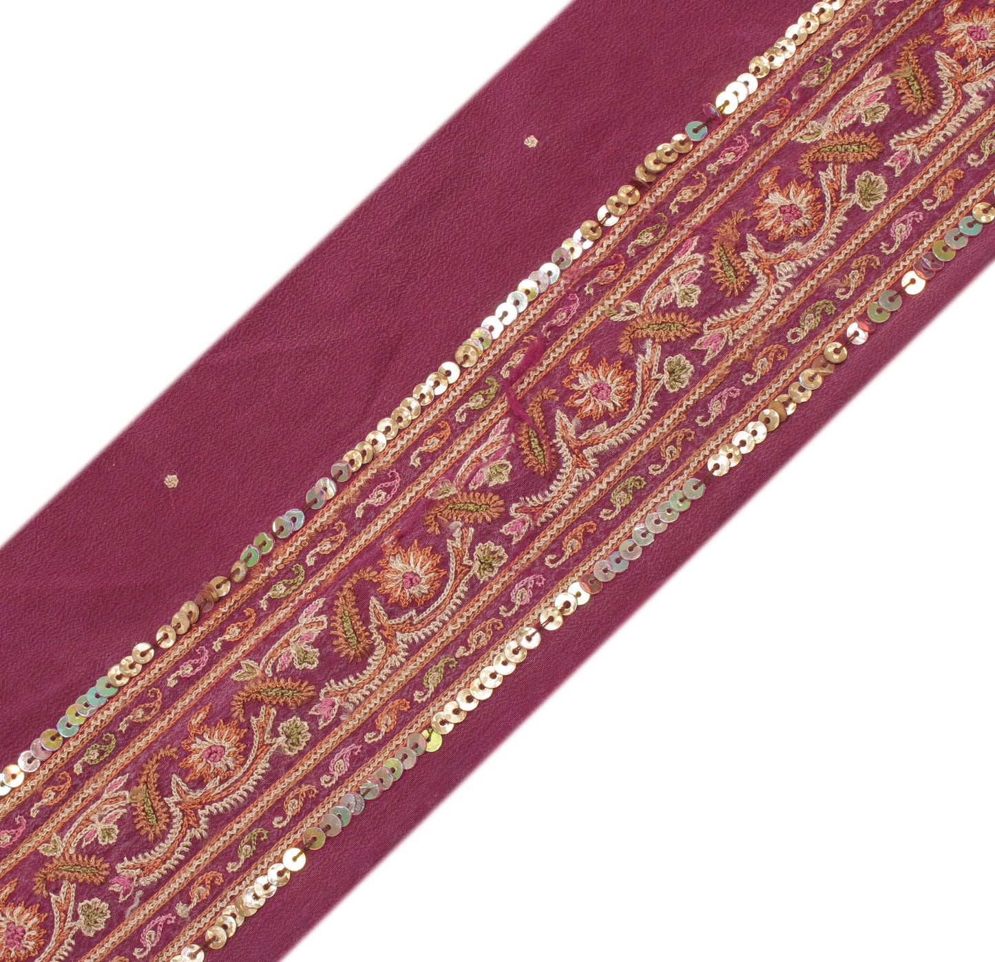 Sushila Vintage Purple Sari Border Indian Craft Sewing Trim Embroidered Lace