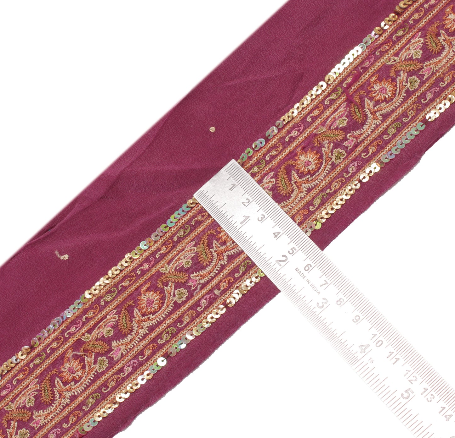 Sushila Vintage Purple Sari Border Indian Craft Sewing Trim Embroidered Lace