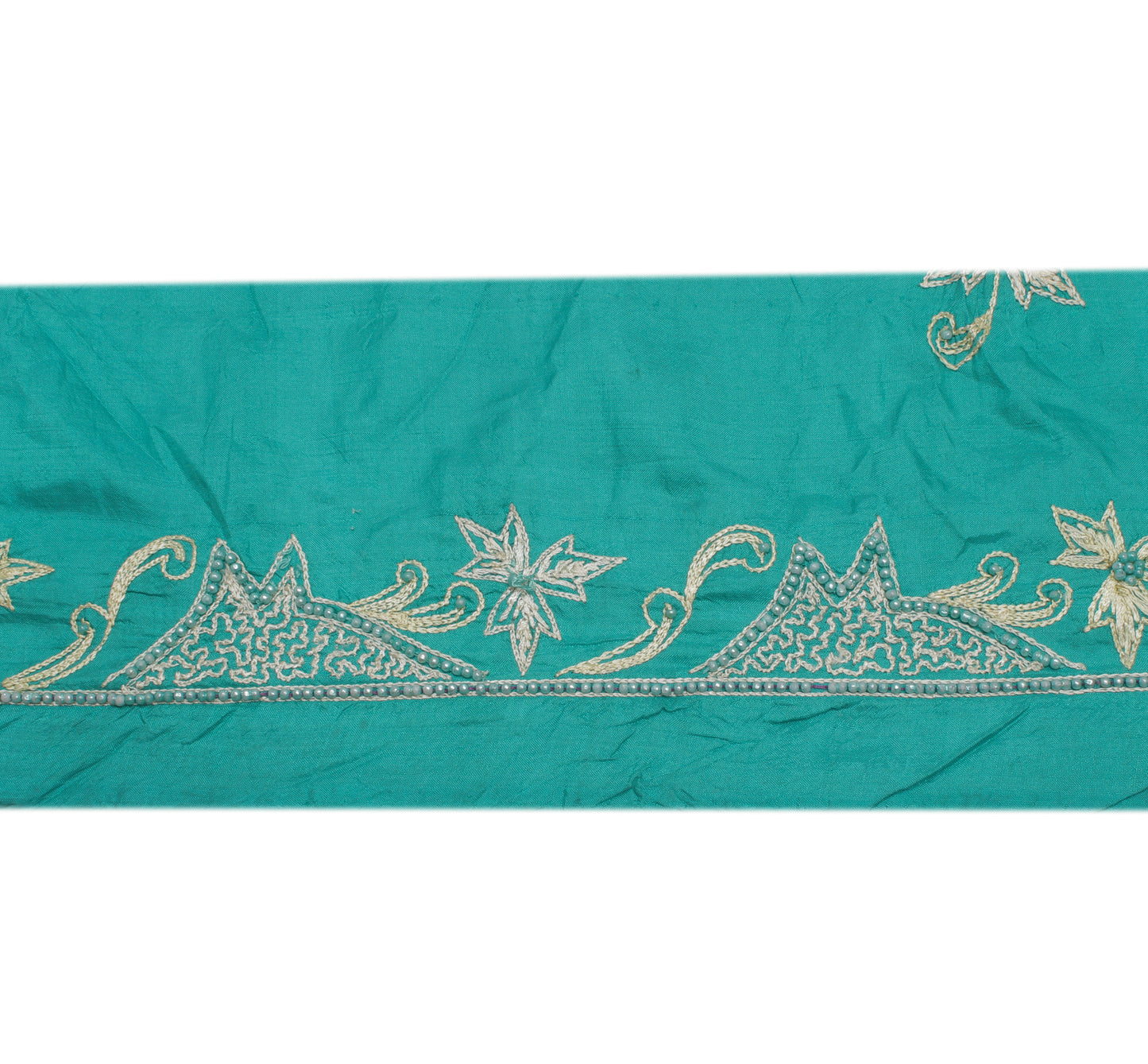 Sushila Vintage Green Saree Border Indian Craft Sewing Trim Embroidered Ribbon