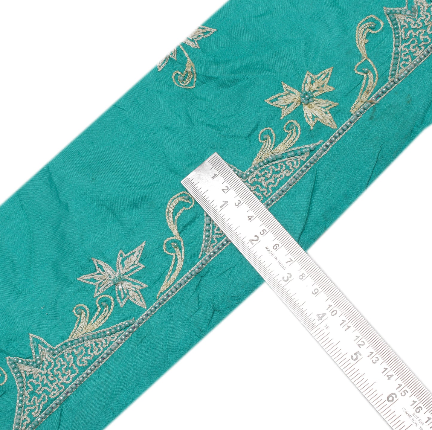 Sushila Vintage Green Saree Border Indian Craft Sewing Trim Embroidered Ribbon