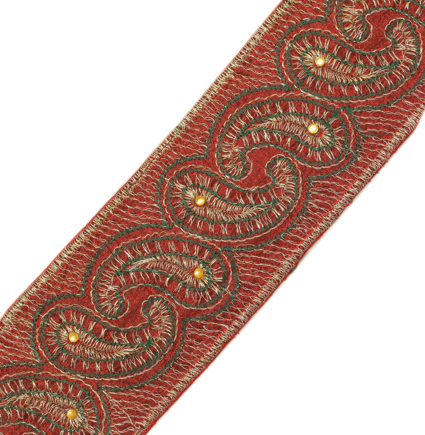 Sushila Vintage Red Saree Border Indian Craft Sewing Trim Embroidered Ribbon