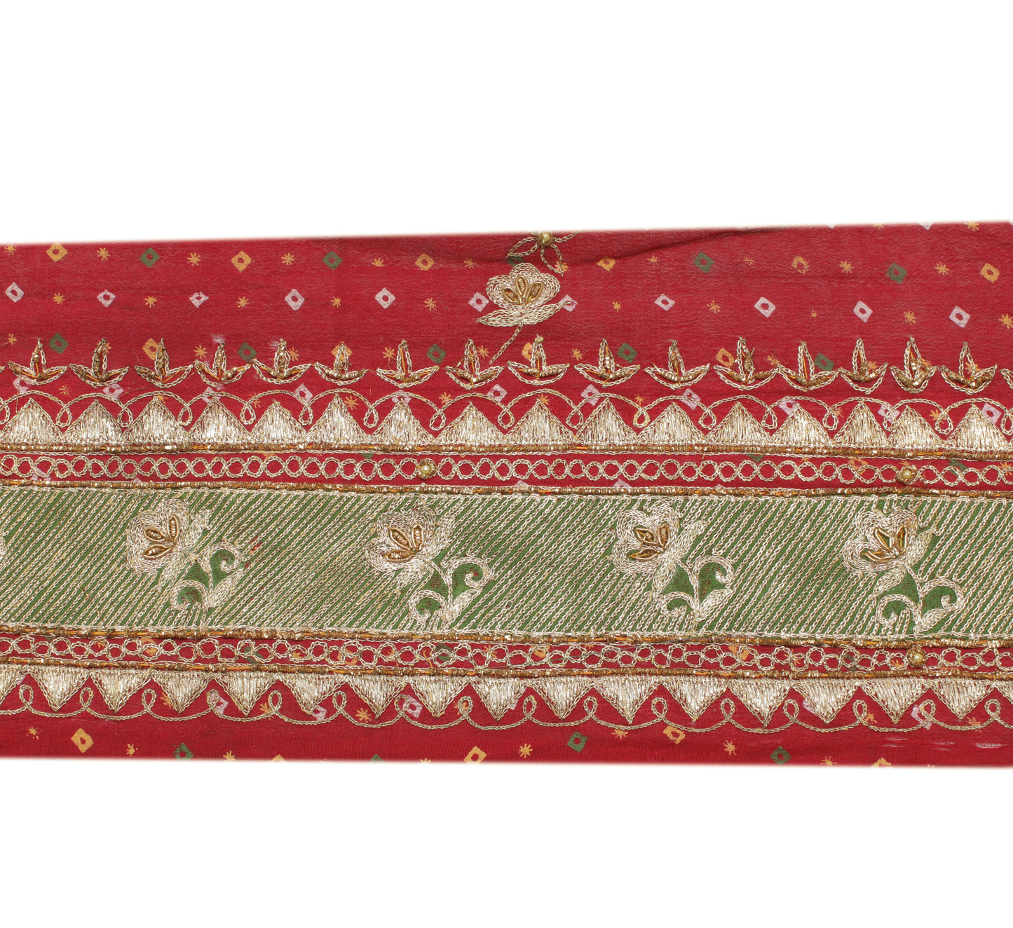 Sushila Vintage Red Saree Border Indian Craft Sewing Trim Embroidered Ribbon