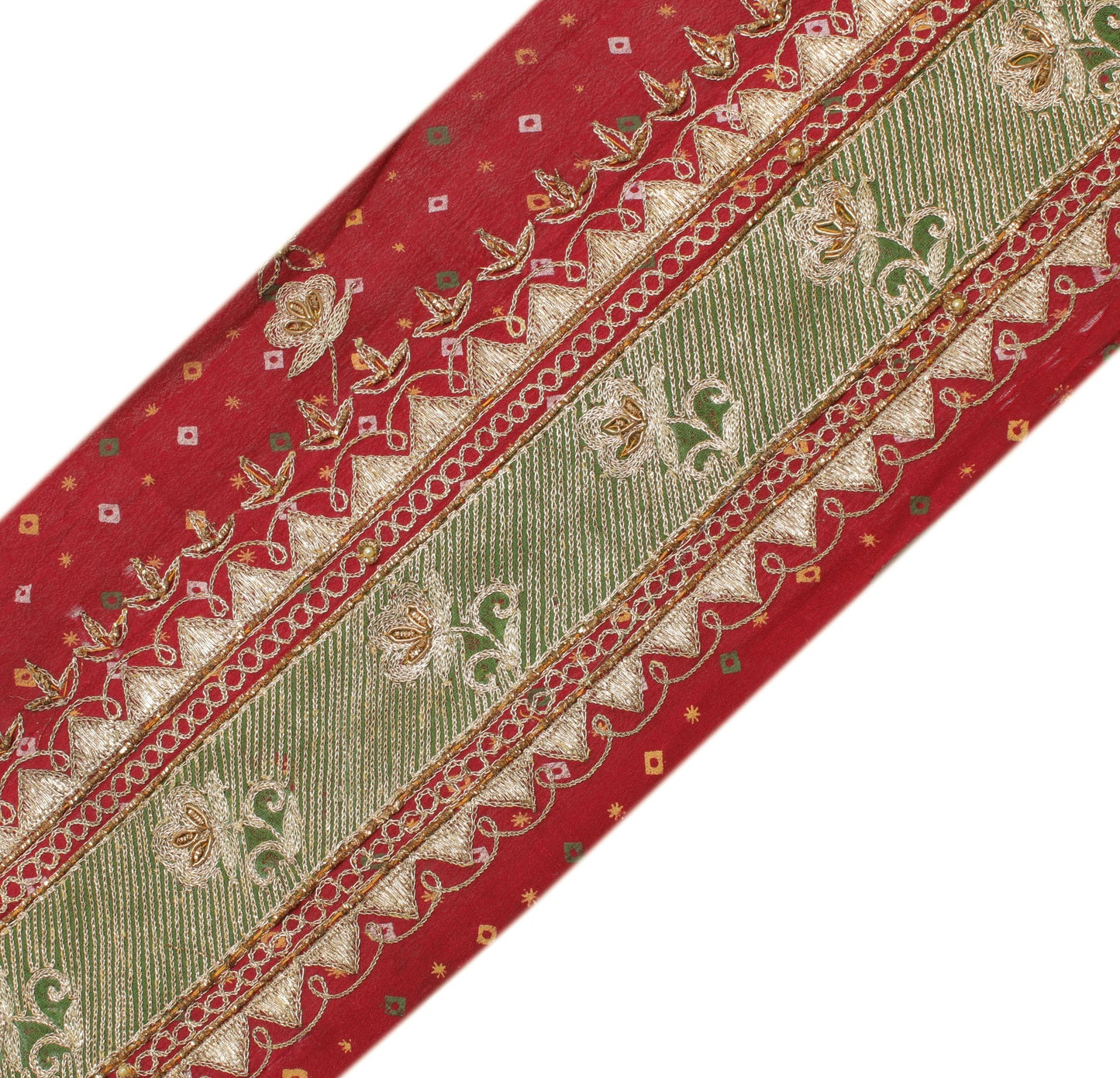 Sushila Vintage Red Saree Border Indian Craft Sewing Trim Embroidered Ribbon