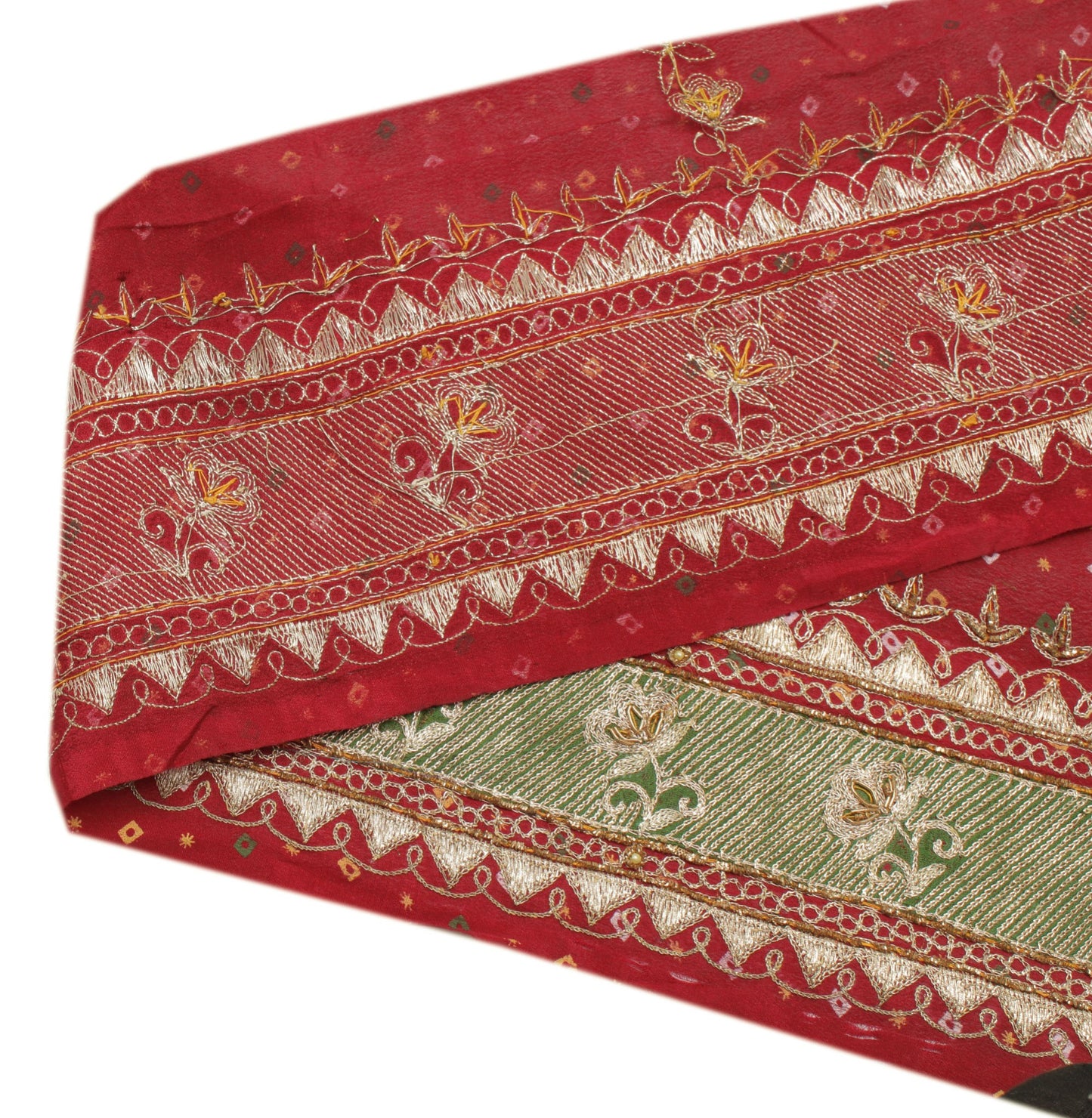 Sushila Vintage Red Saree Border Indian Craft Sewing Trim Embroidered Ribbon