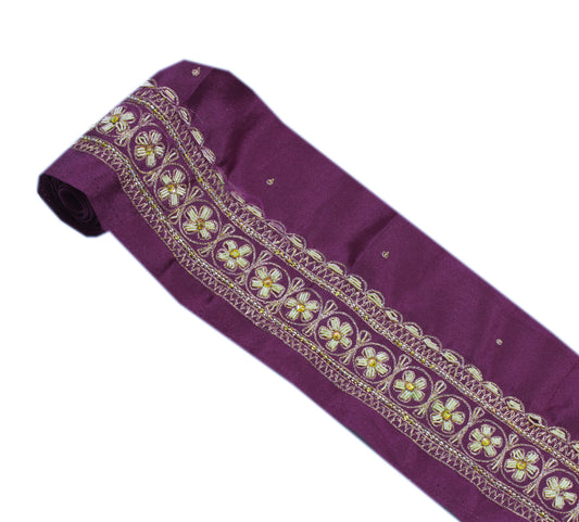 Sushila Vintage Purple Saree Border Indian Craft Sewing Trim Hand Beaded Ribbon