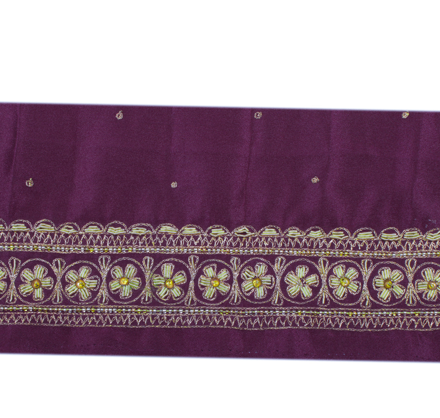 Sushila Vintage Purple Saree Border Indian Craft Sewing Trim Hand Beaded Ribbon