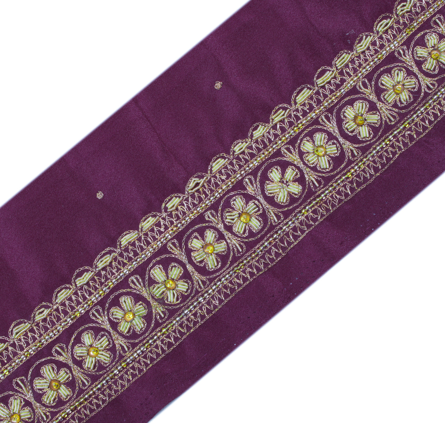 Sushila Vintage Purple Saree Border Indian Craft Sewing Trim Hand Beaded Ribbon