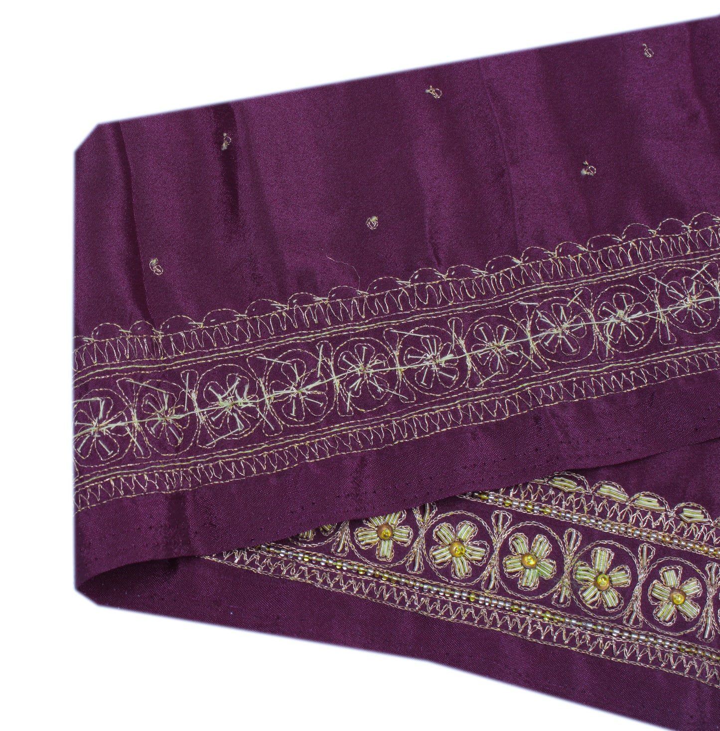 Sushila Vintage Purple Saree Border Indian Craft Sewing Trim Hand Beaded Ribbon