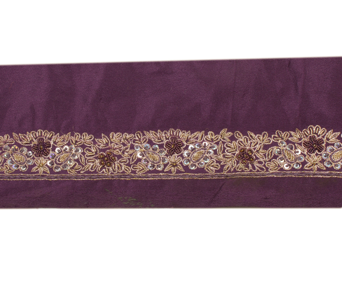 Sushila Vintage Purple Saree Border Indian Craft Sewing Trim Hand Beaded Ribbon