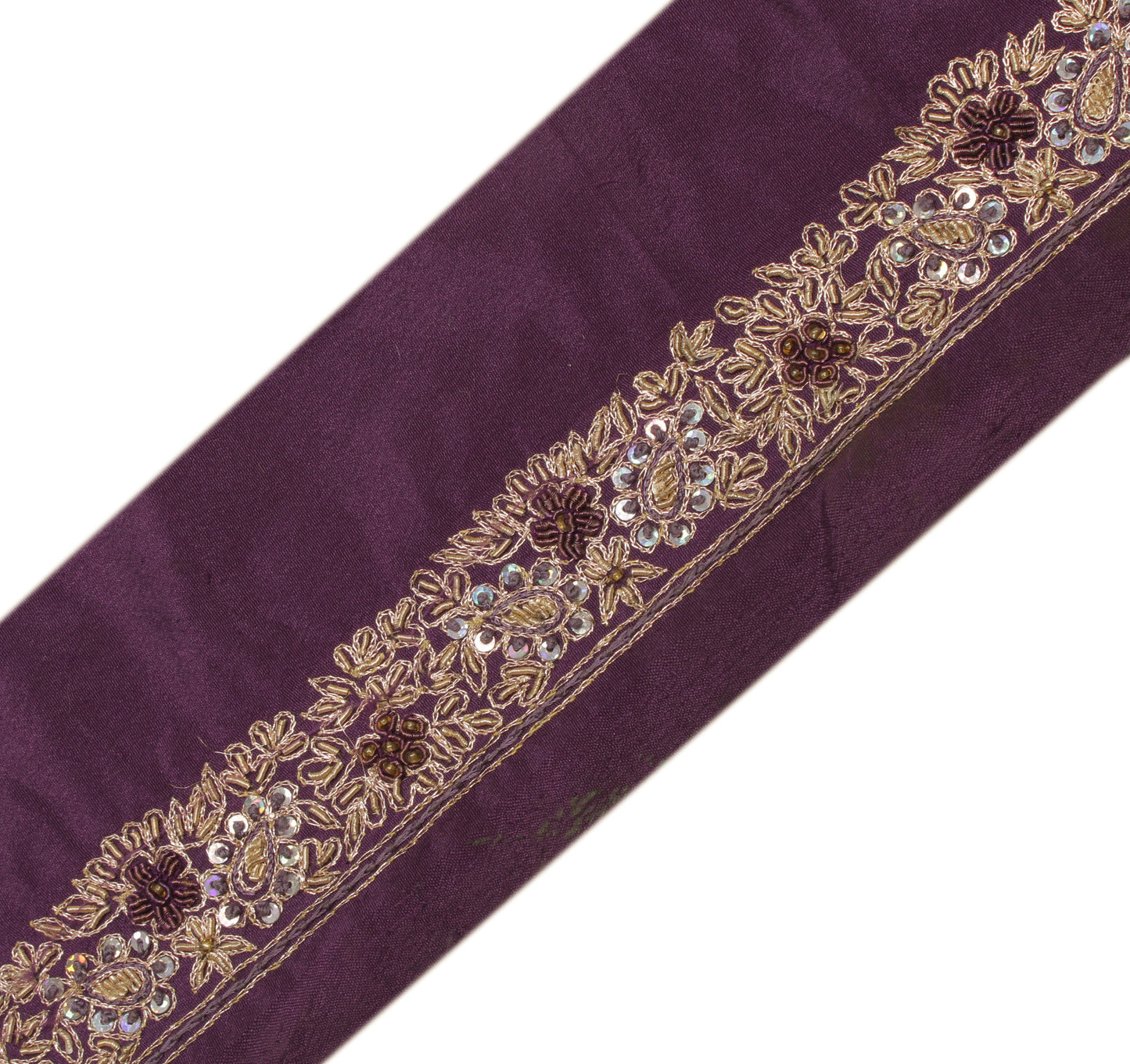 Sushila Vintage Purple Saree Border Indian Craft Sewing Trim Hand Beaded Ribbon