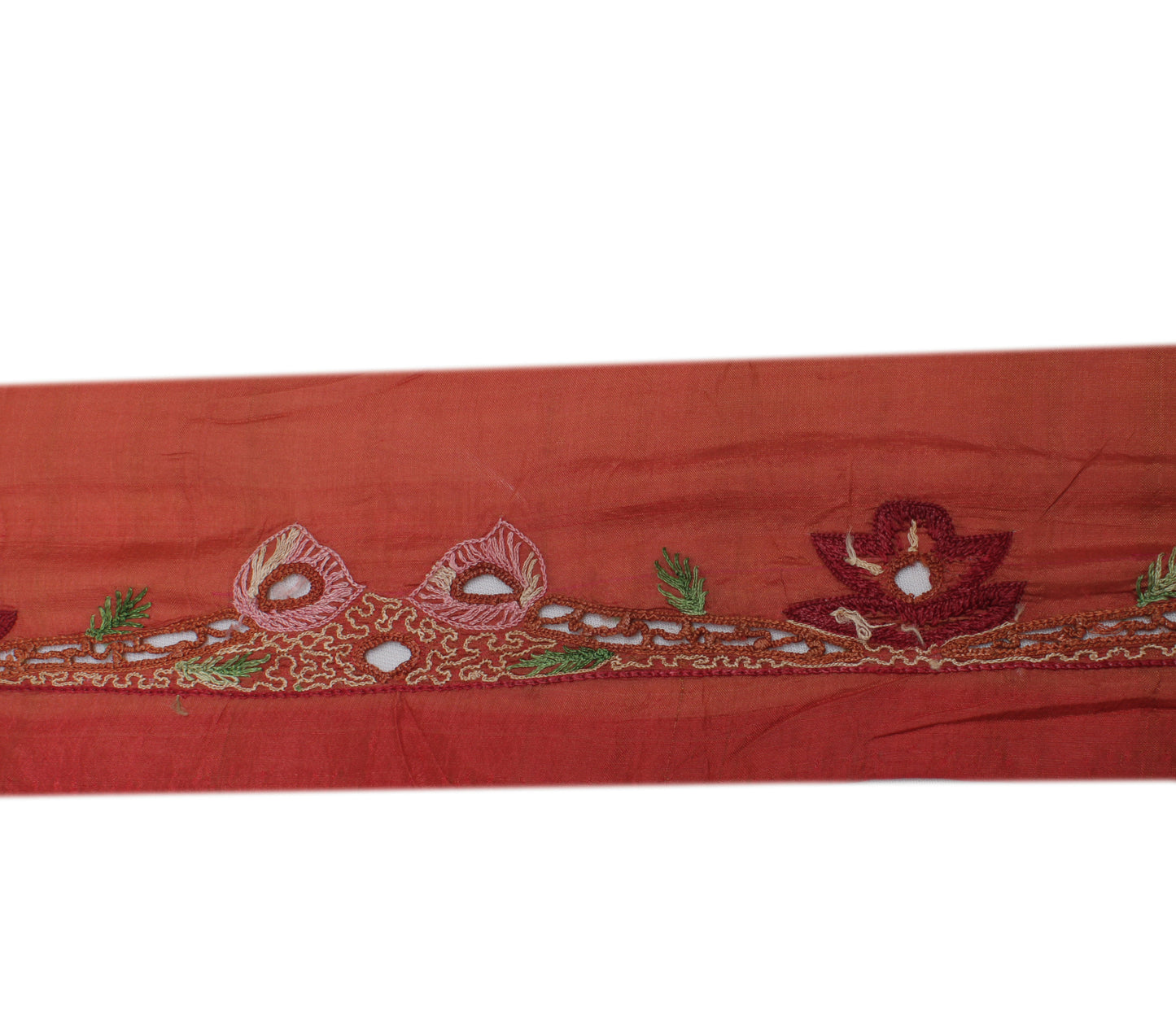 Sushila Vintage Peach Saree Border Indian Craft Sewing Trim Embroidered Ribbon