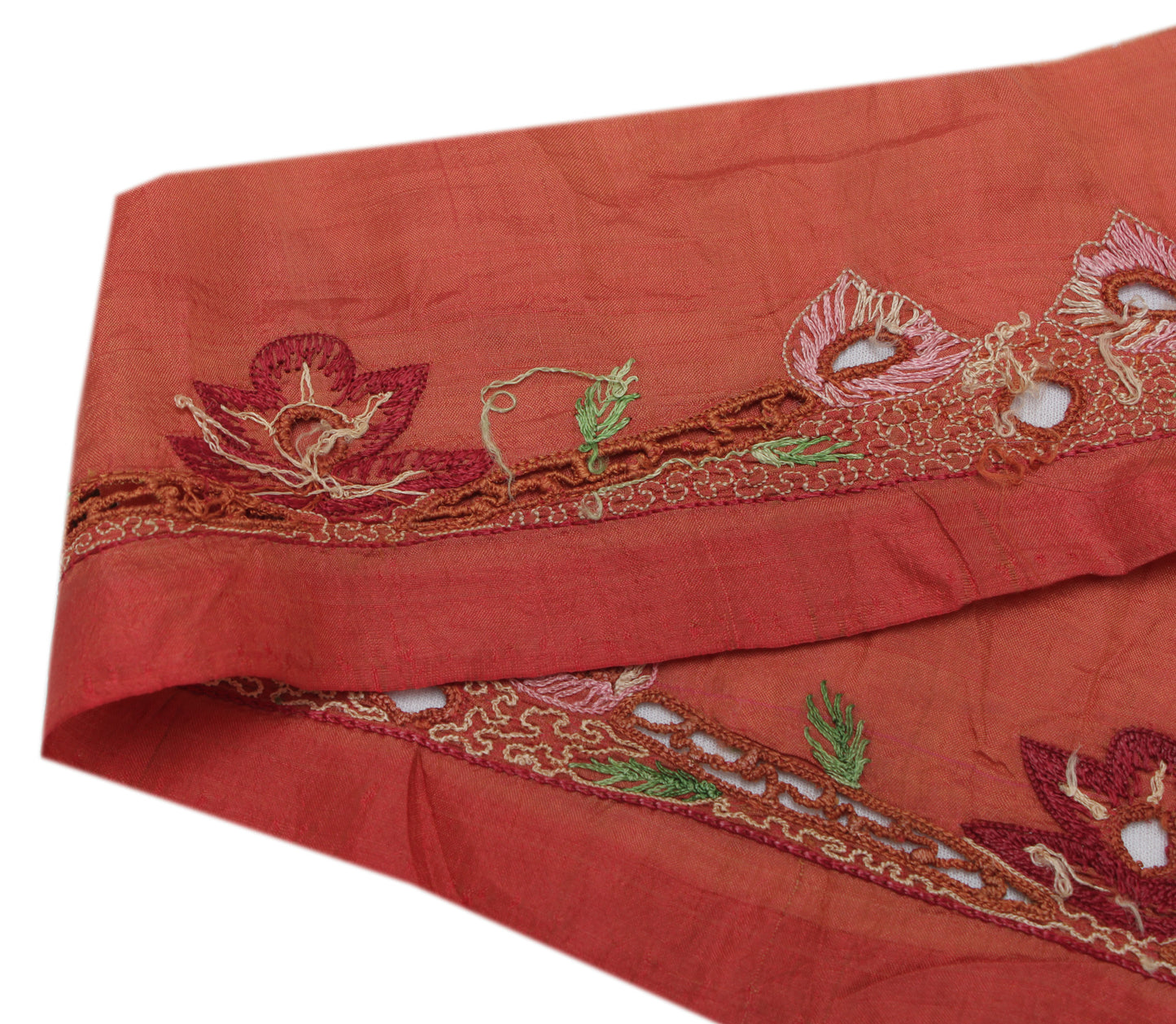 Sushila Vintage Peach Saree Border Indian Craft Sewing Trim Embroidered Ribbon