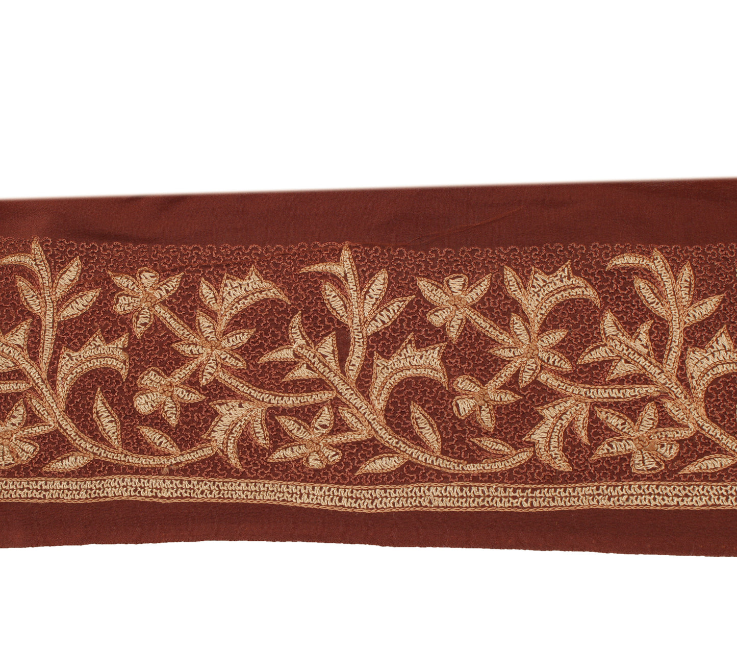 Sushila Vintage Brown Saree Border Indian Craft Sewing Trim Embroidered Ribbon