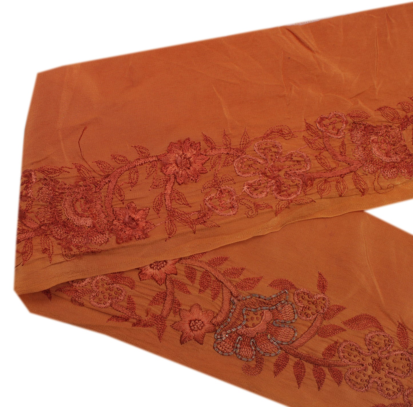 Sushila Vintage Rust Saree Border Indian Craft Sewing Trim Embroidered Lace