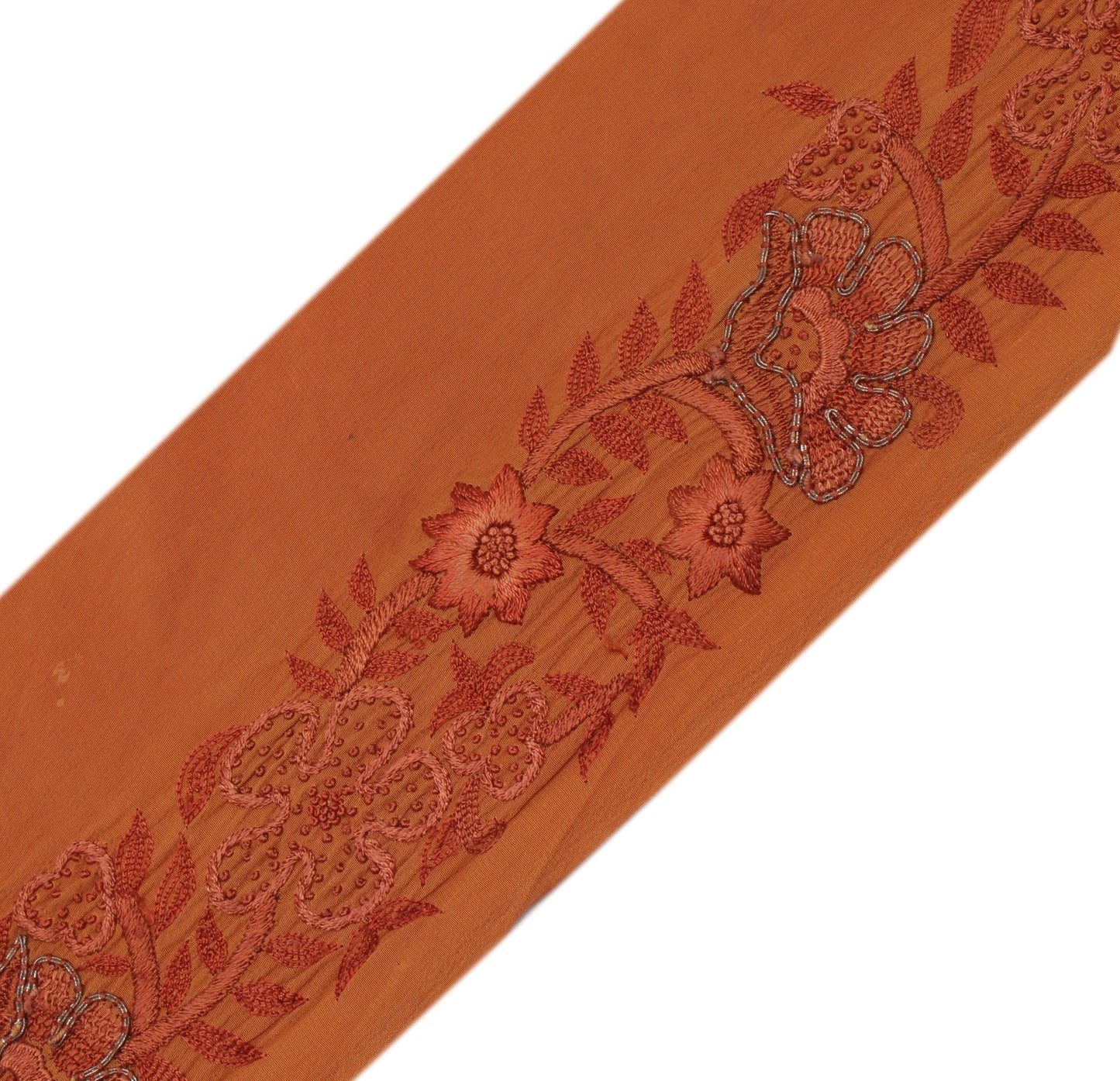 Sushila Vintage Rust Saree Border Indian Craft Sewing Trim Embroidered Lace