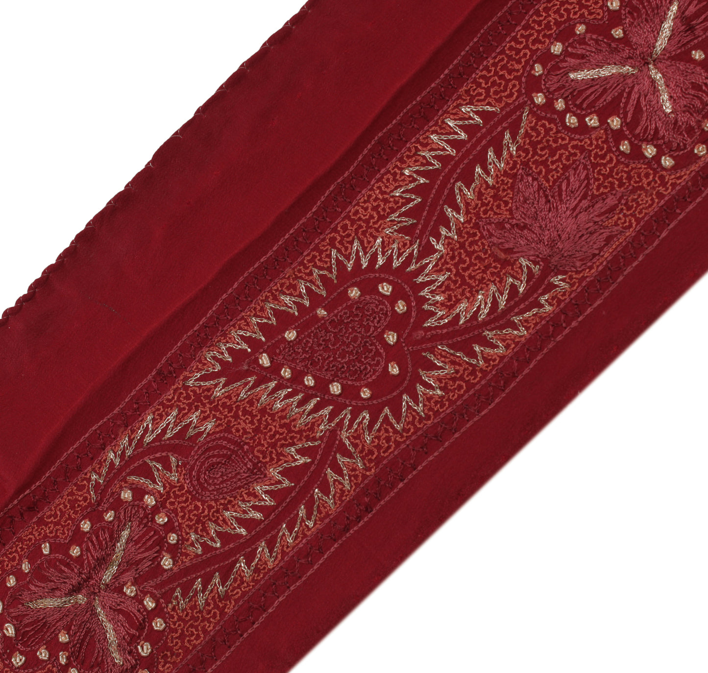 Sushila Vintage Maroon Saree Border Indian Craft Sewing Trim Embroidered Lace