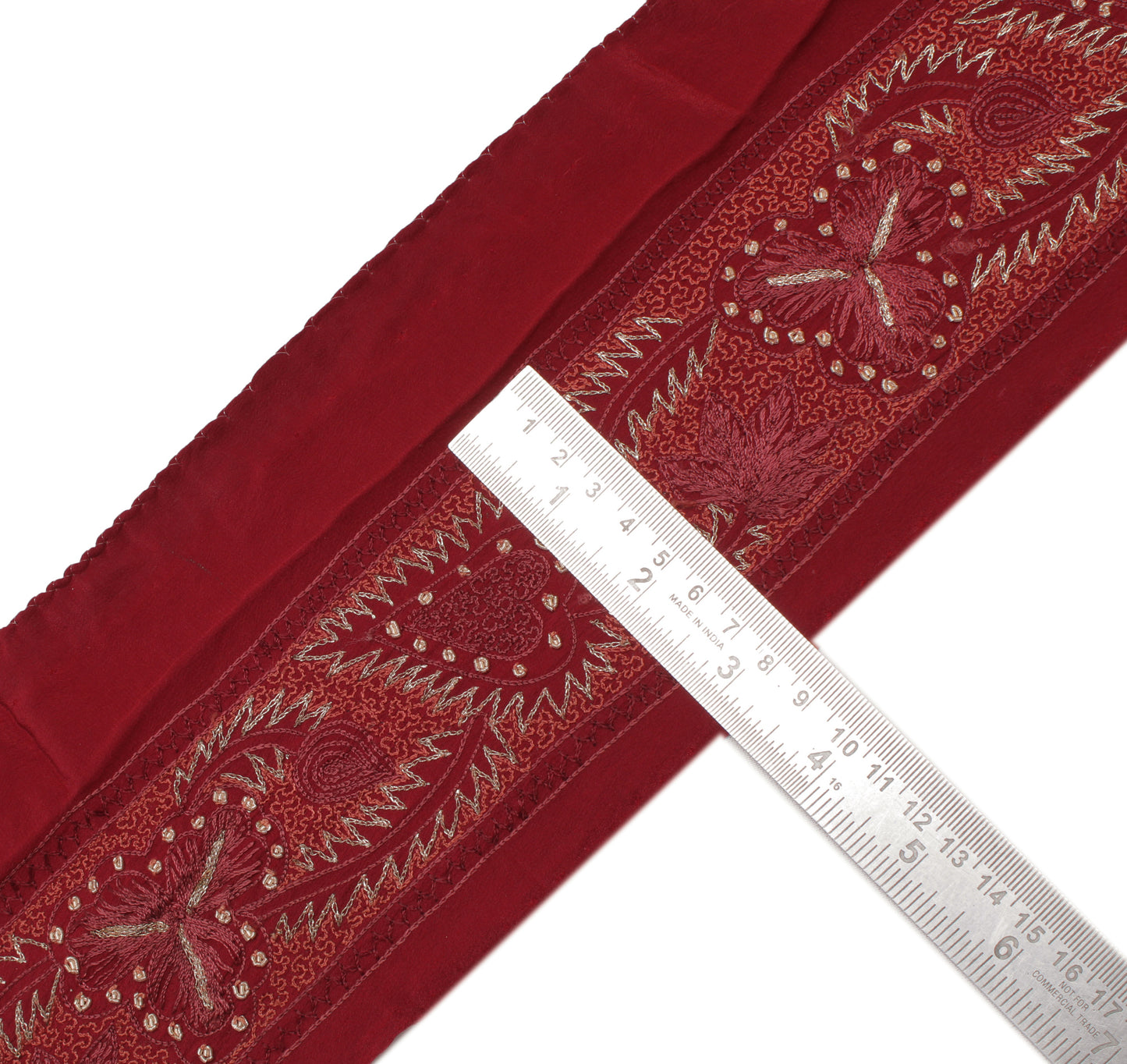 Sushila Vintage Maroon Saree Border Indian Craft Sewing Trim Embroidered Lace