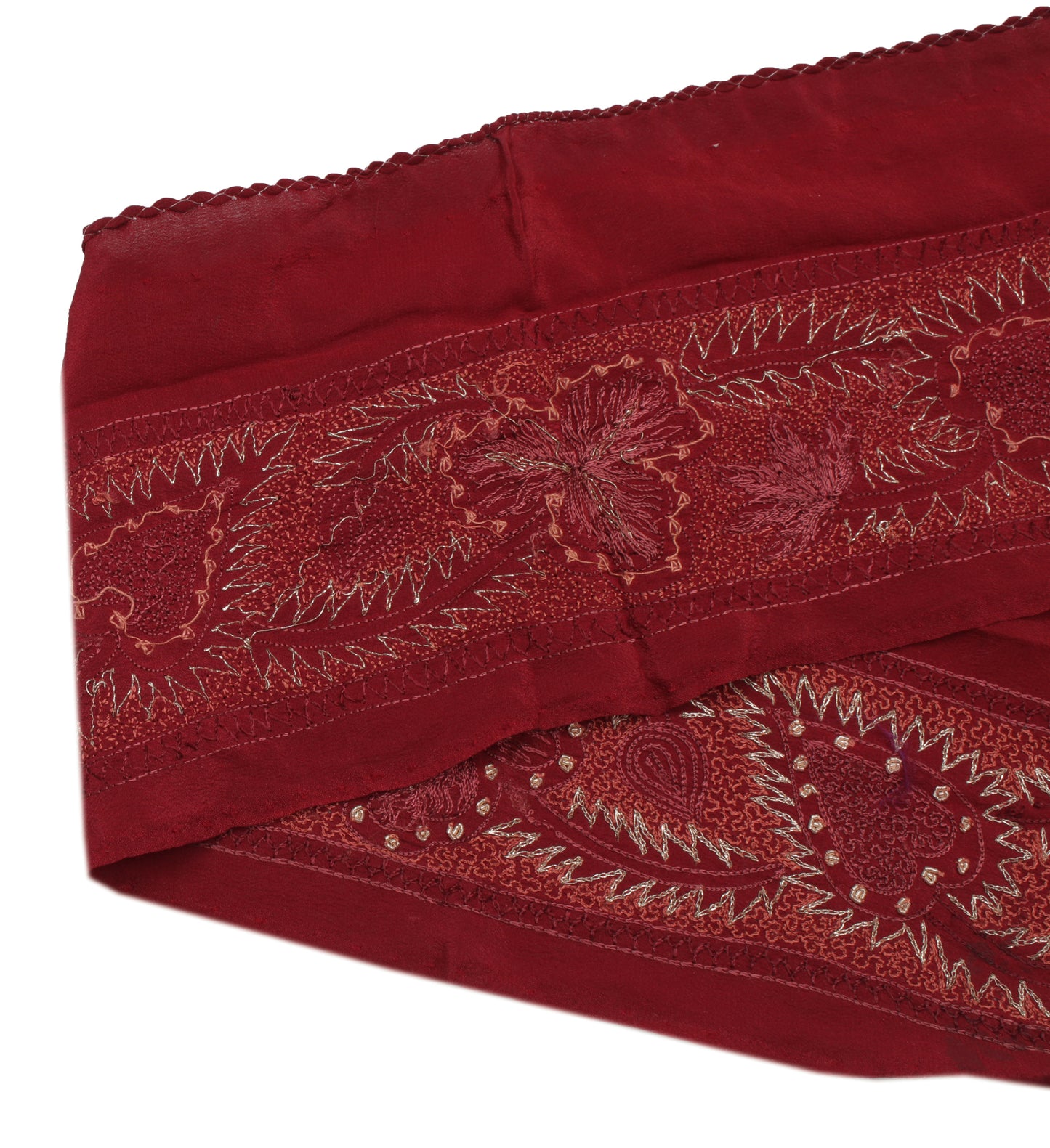 Sushila Vintage Maroon Saree Border Indian Craft Sewing Trim Embroidered Lace