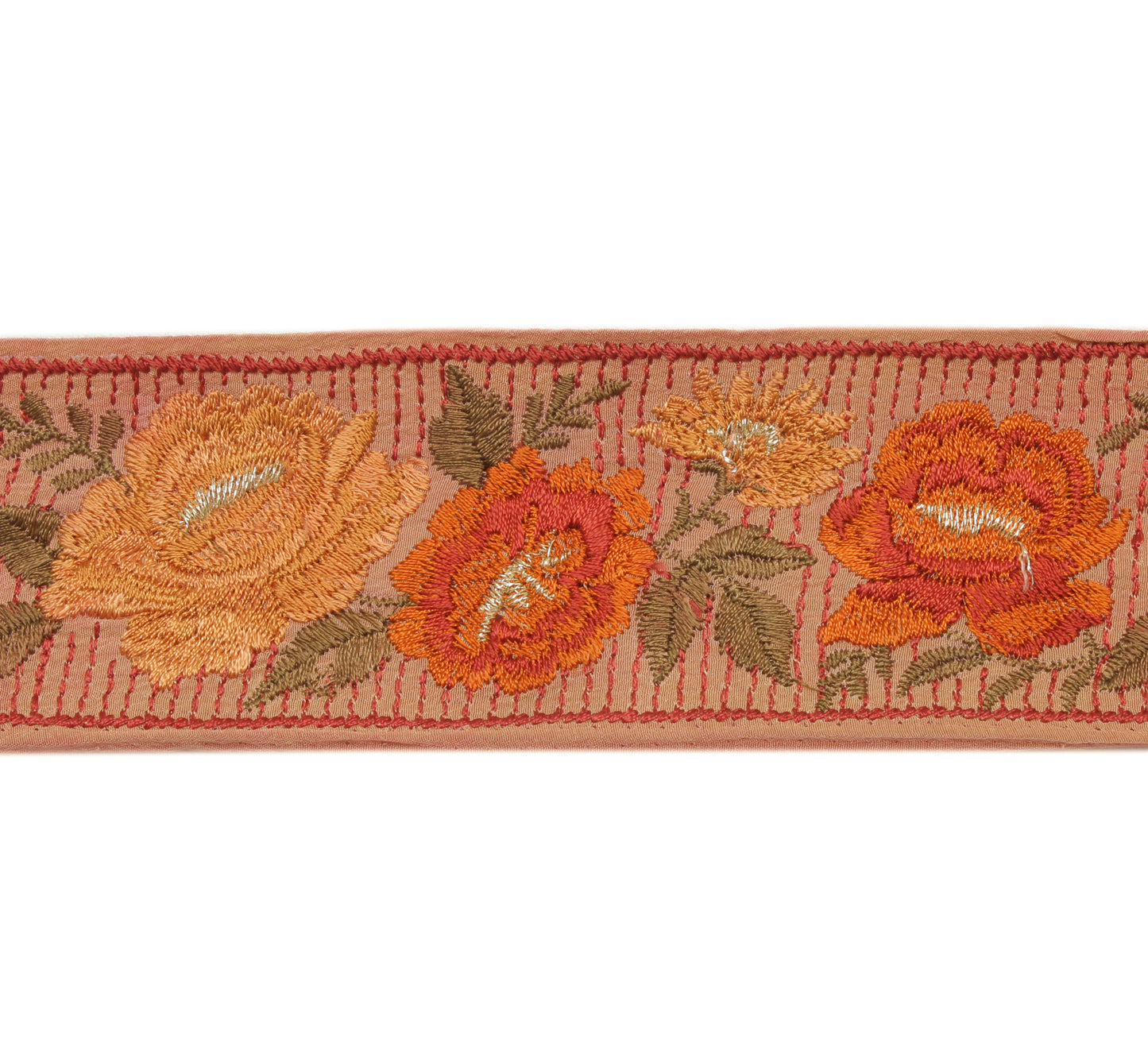 Sushila Vintage Peach Saree Border Indian Craft Sewing Trim Embroidered Lace