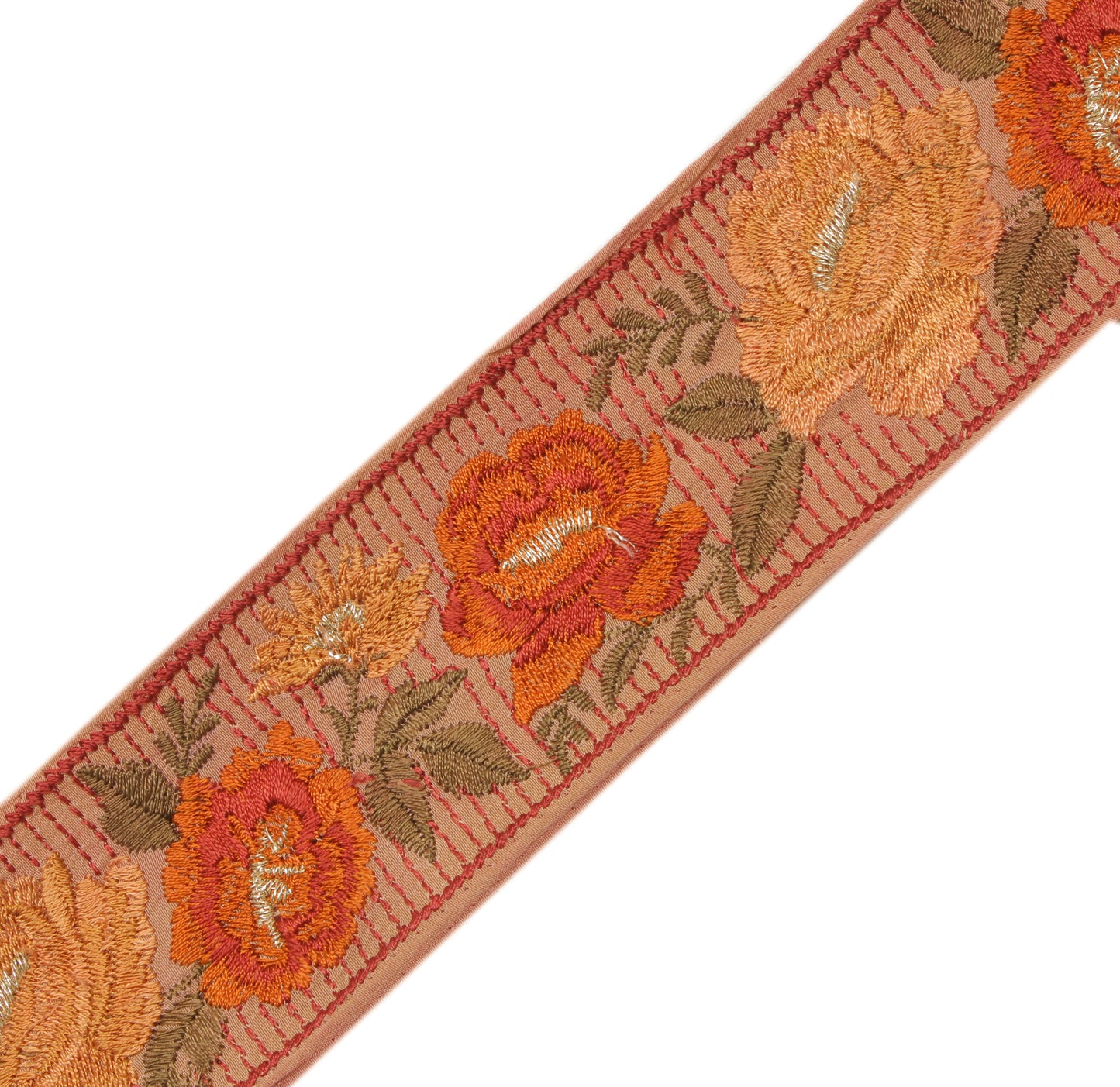 Sushila Vintage Peach Saree Border Indian Craft Sewing Trim Embroidered Lace