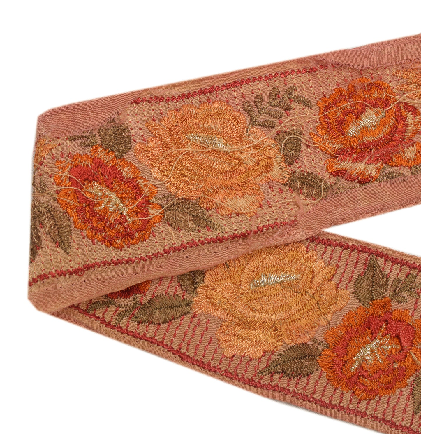 Sushila Vintage Peach Saree Border Indian Craft Sewing Trim Embroidered Lace