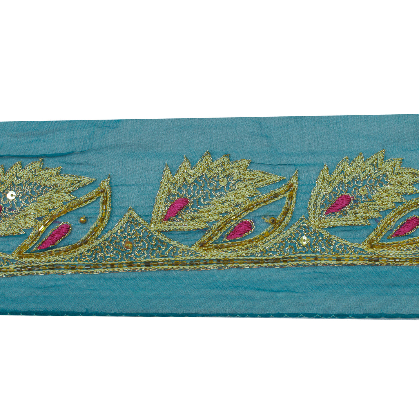 Sushila Vintage Blue Saree Border Indian Craft Sewing Trim Embroidered Lace