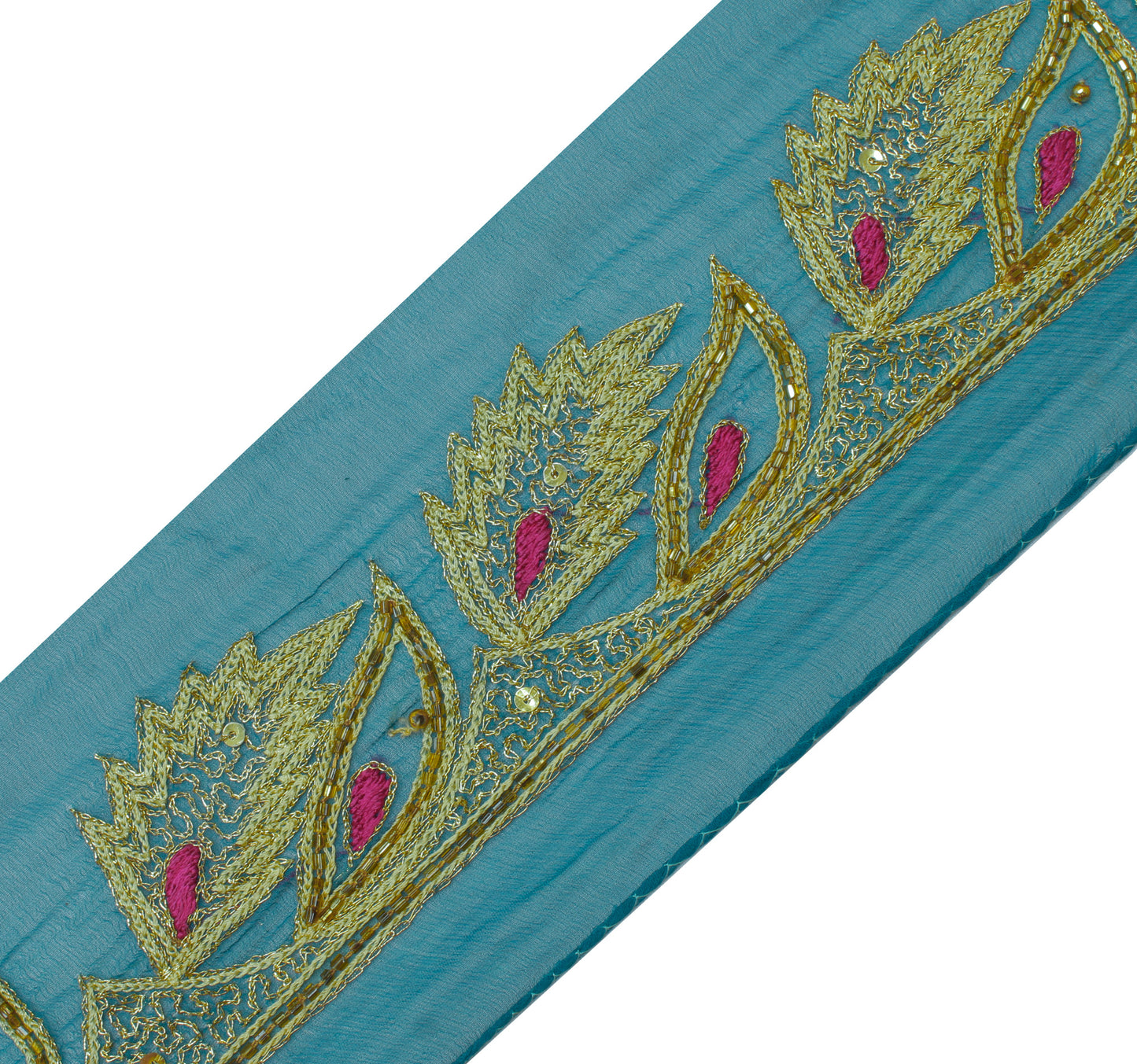 Sushila Vintage Blue Saree Border Indian Craft Sewing Trim Embroidered Lace