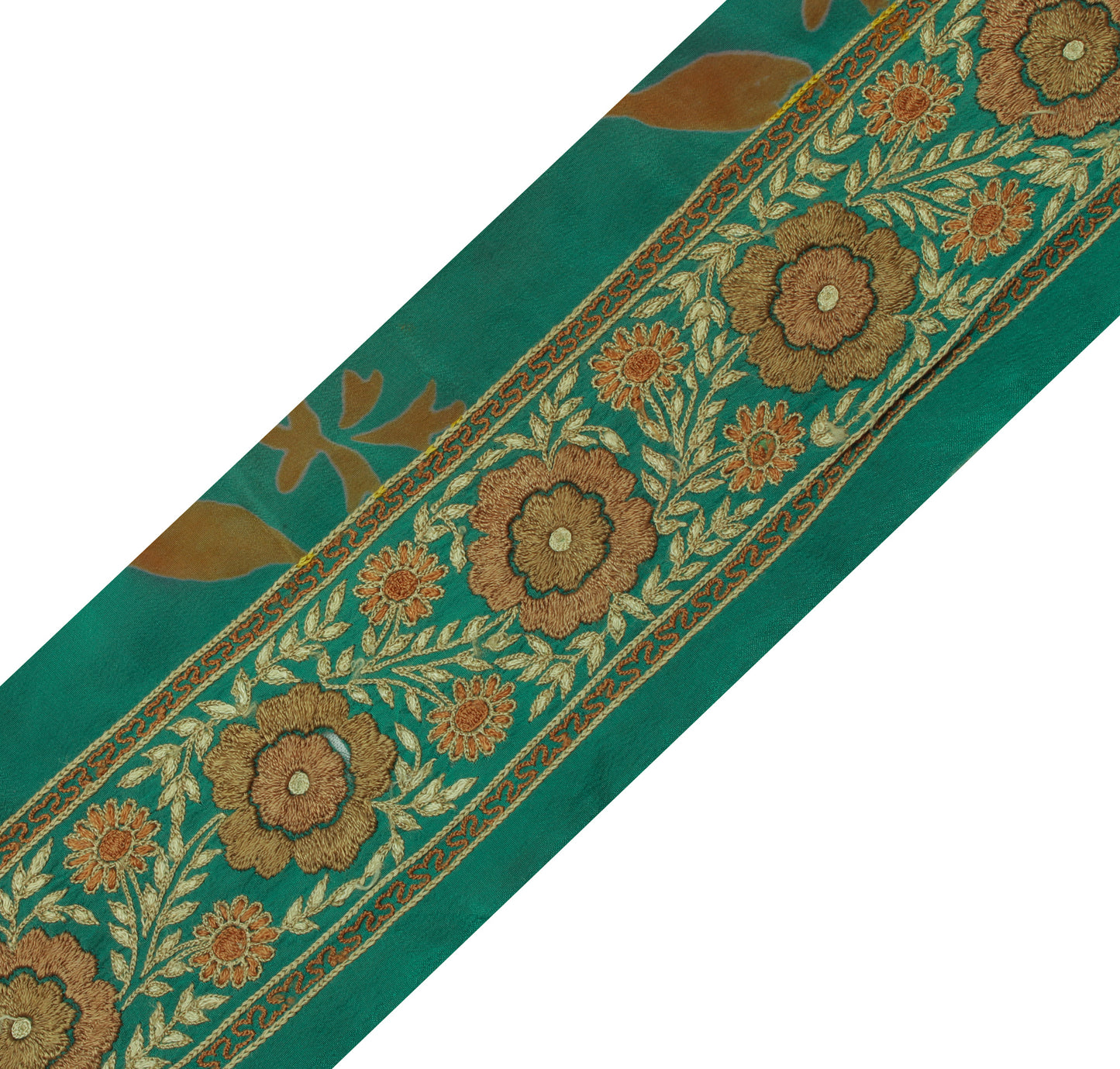 Sushila Vintage Green Saree Border Indian Craft Sewing Trim Embroidered Ribbon