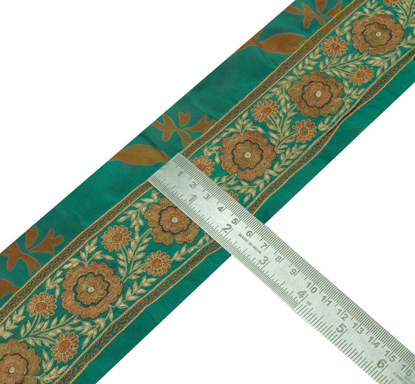 Sushila Vintage Green Saree Border Indian Craft Sewing Trim Embroidered Ribbon