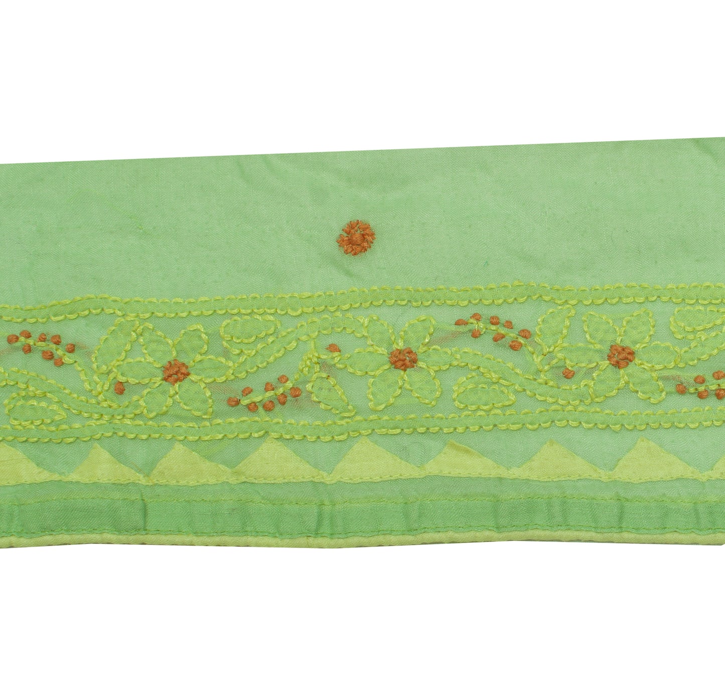 Sushila Vintage Green Saree Border Indian Craft Sewing Trim Kantha Work Lace