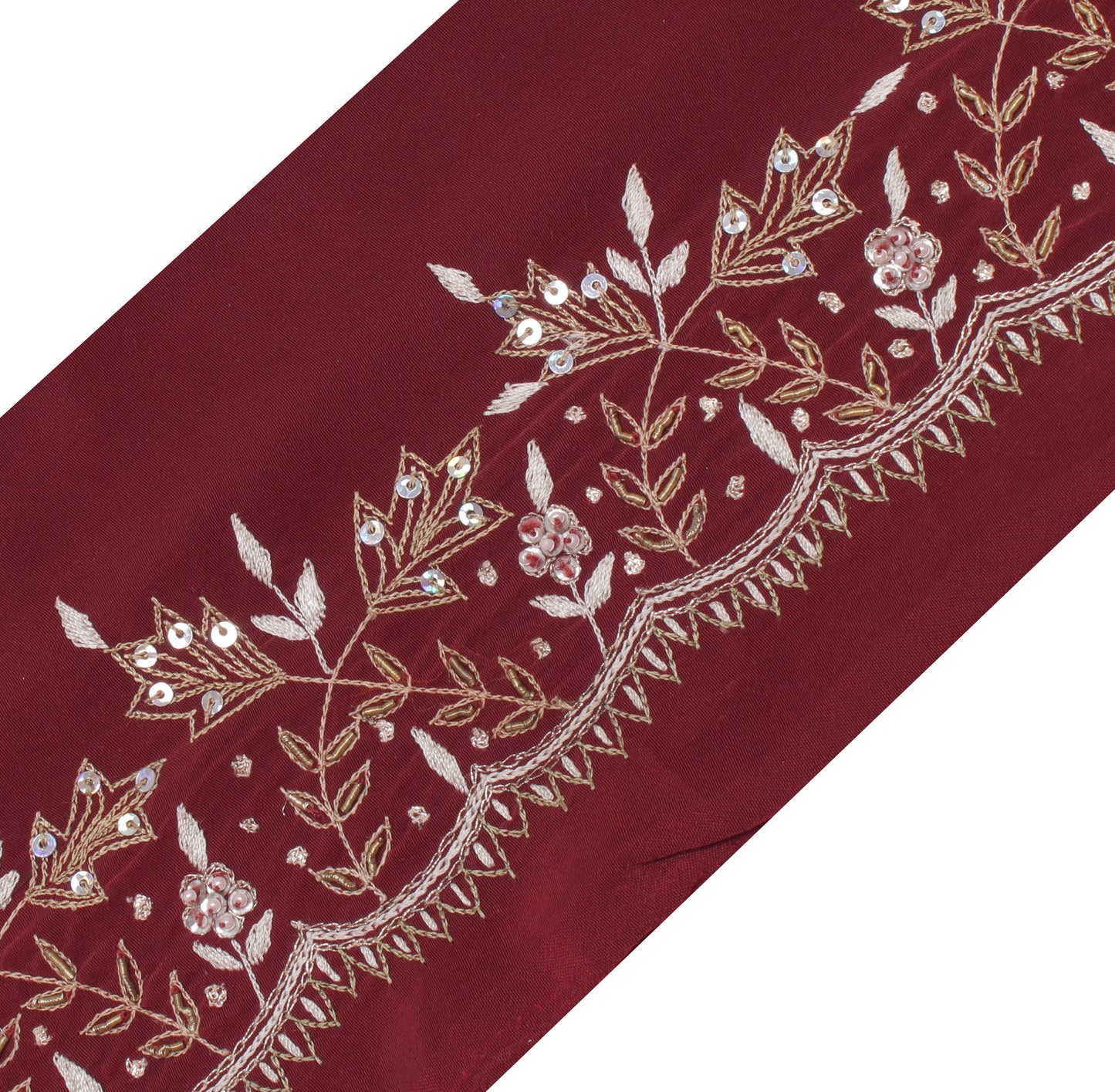 Sushila Vintage Maroon Saree Border Indian Craft Sewing Trim Hand Beaded Lace