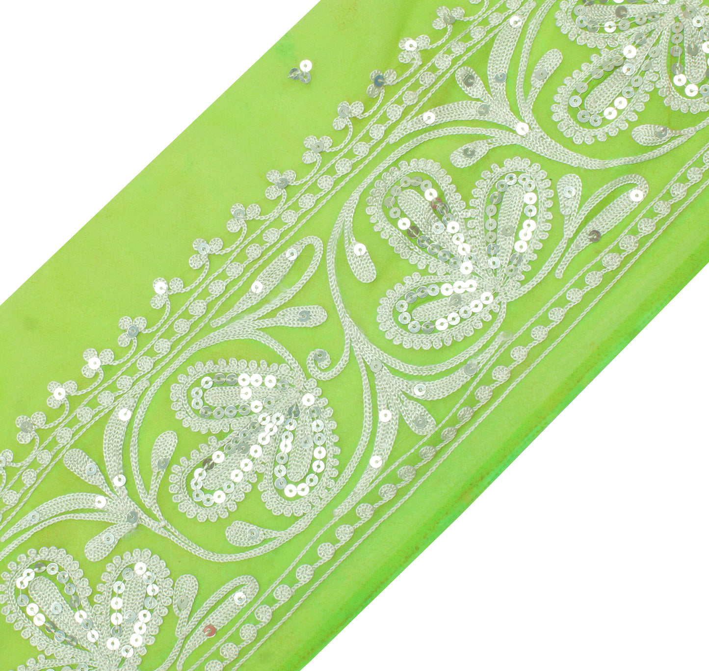 Sushila Vintage Green Saree Border Indian Craft Sewing Trim Embroidered Lace