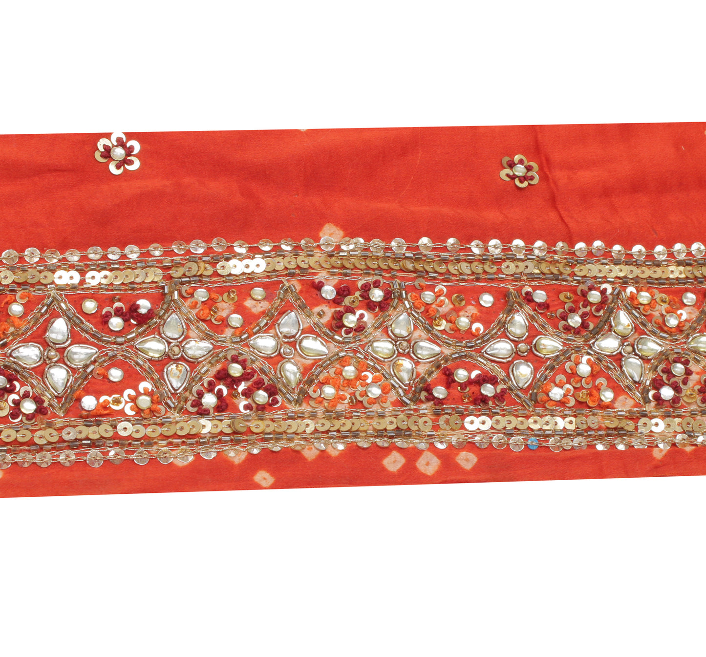 Sushila Vintage Rust Saree Border Indian Craft Sewing Trim Hand Beaded Lace