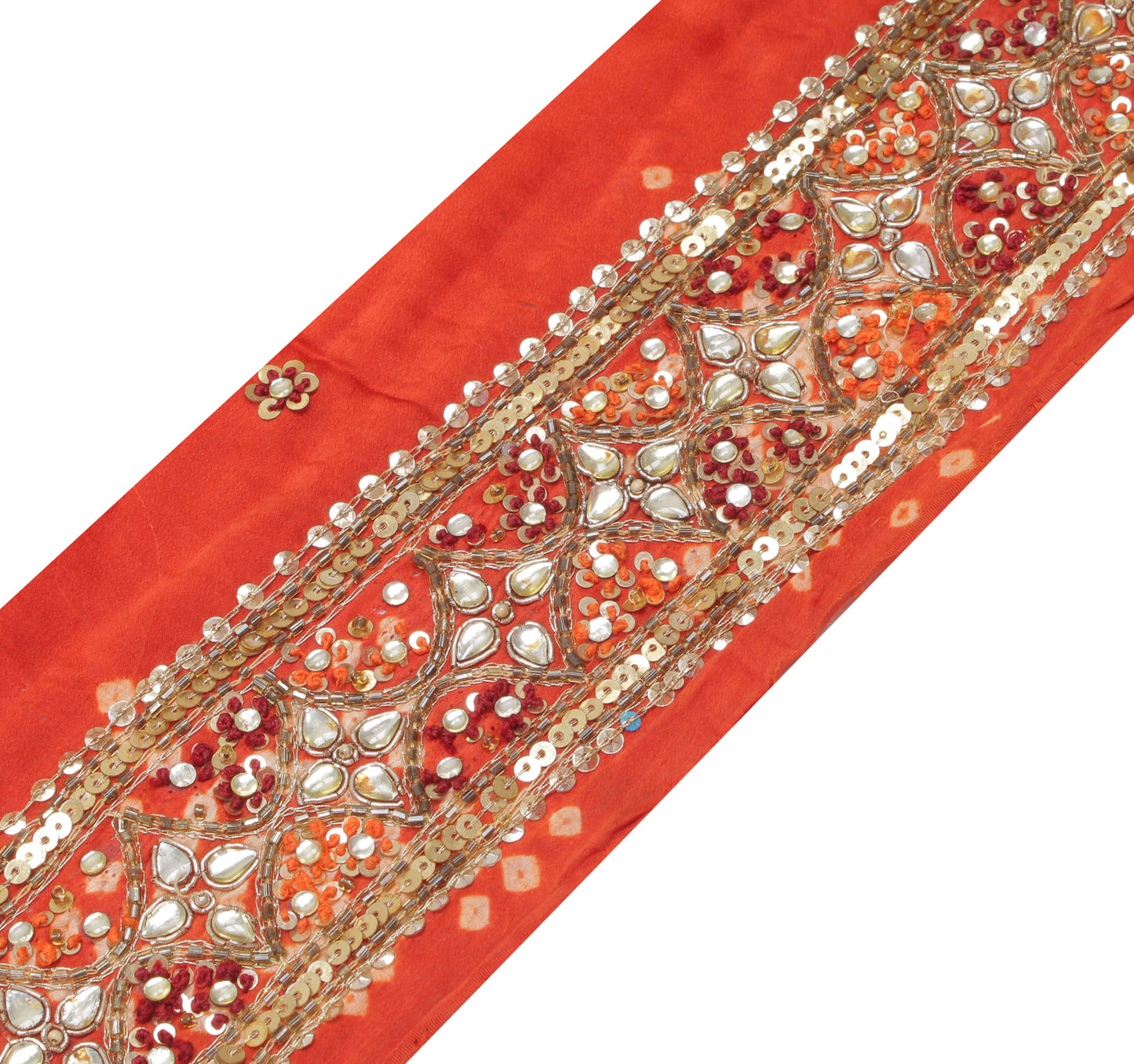 Sushila Vintage Rust Saree Border Indian Craft Sewing Trim Hand Beaded Lace