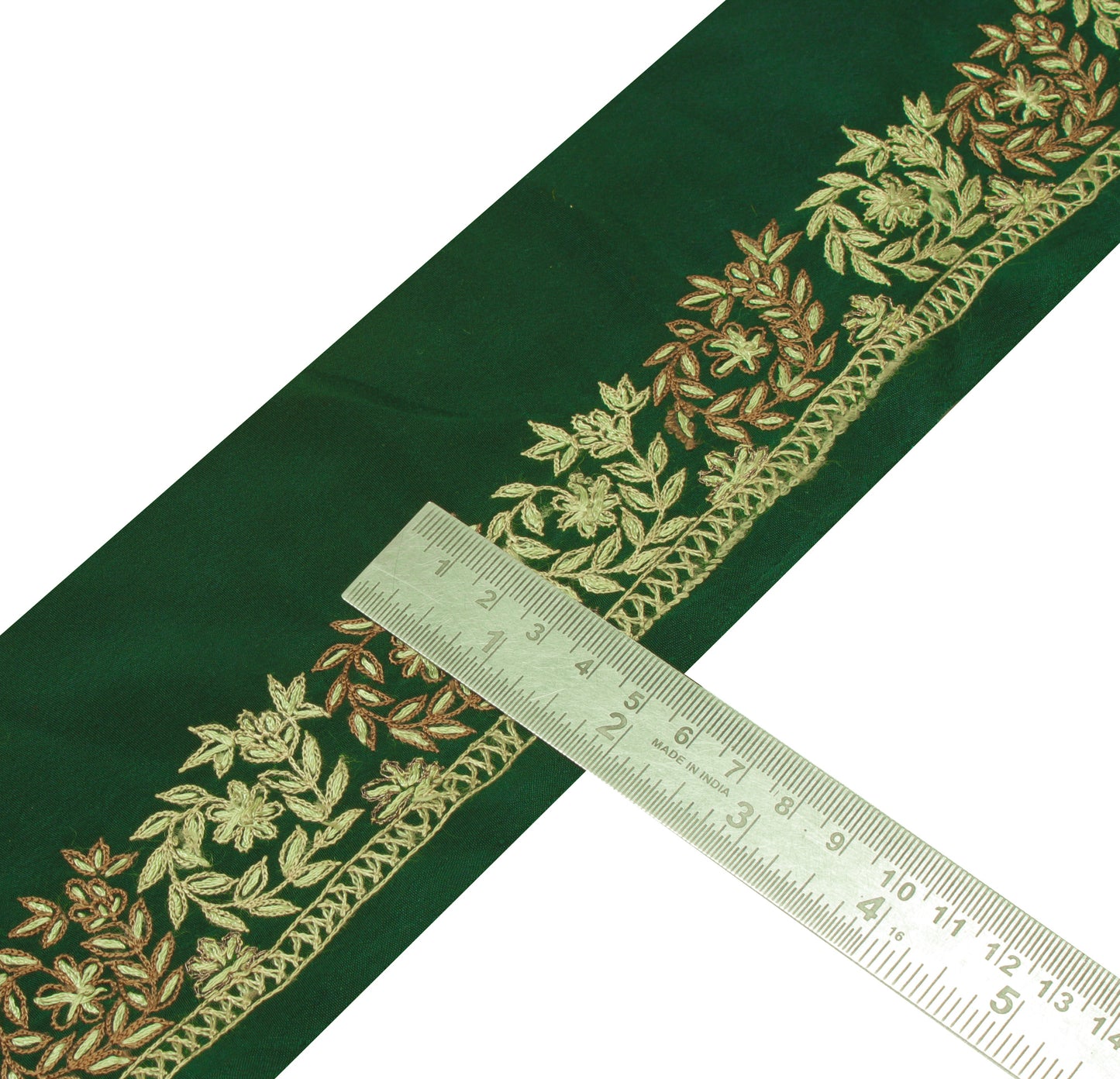 Sushila Vintage Green Sari Border Indian Craft Sewing Trim Embroidered Lace