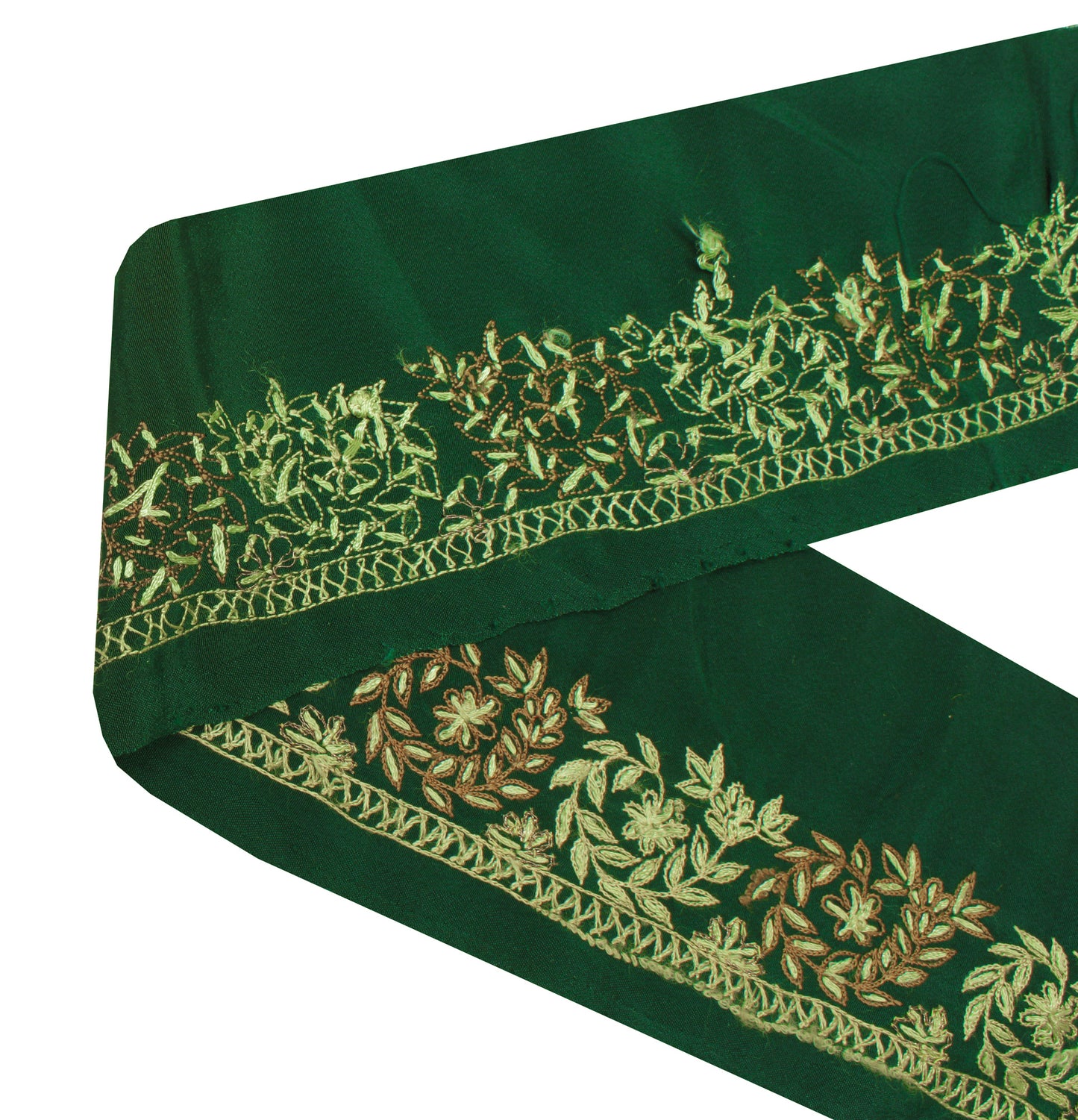 Sushila Vintage Green Sari Border Indian Craft Sewing Trim Embroidered Lace