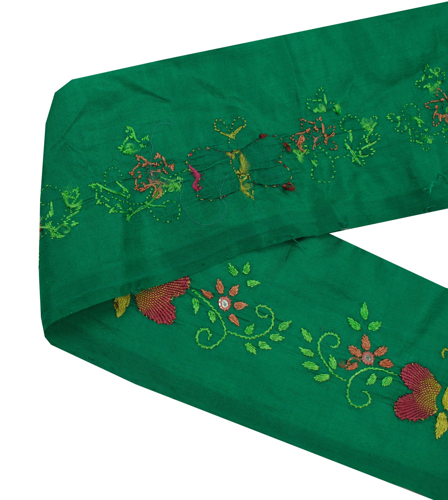 Sushila Vintage Green Saree Border Indian Craft Sewing Trim Embroidered Ribbon