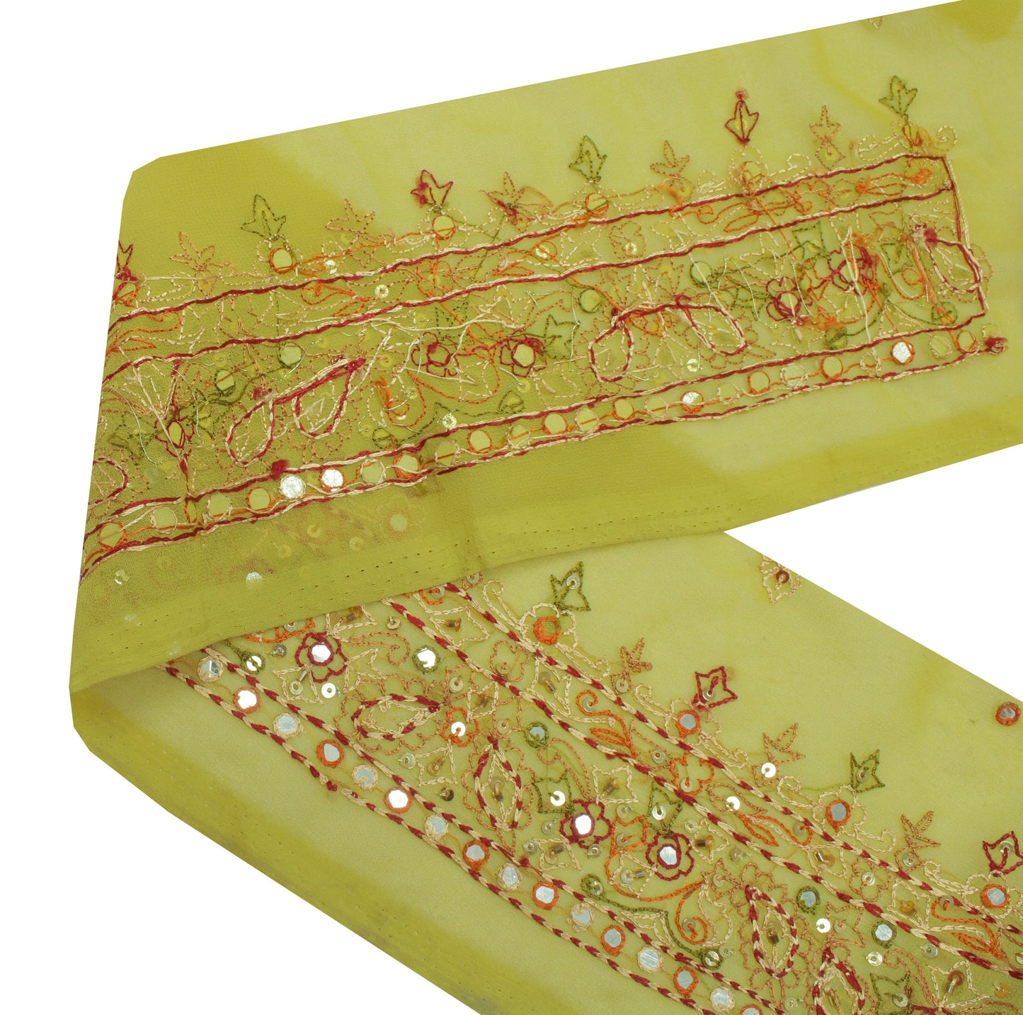 Sushila Vintage Green Saree Border Craft Sewing Trim Hand Embroidered Lace