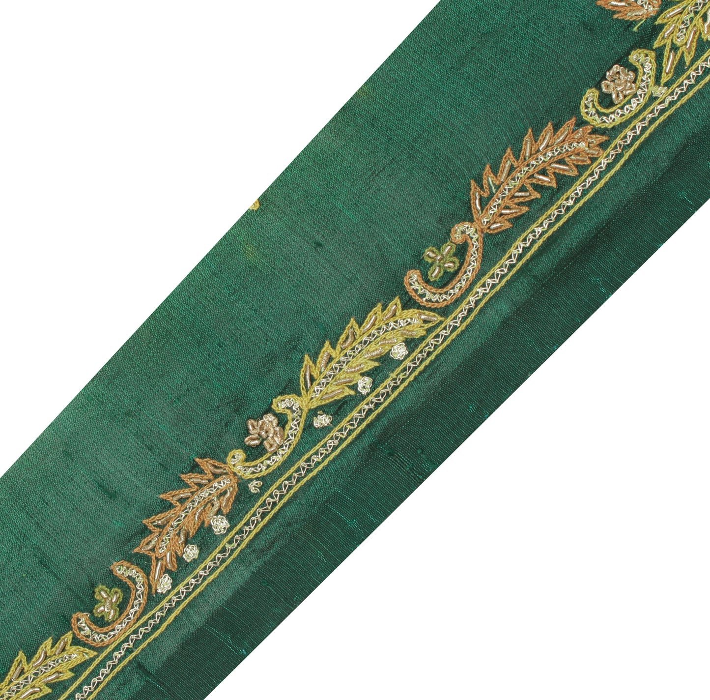 Sushila Vintage Green Saree Border Indian Craft Sewing Trim Embroidered Lace