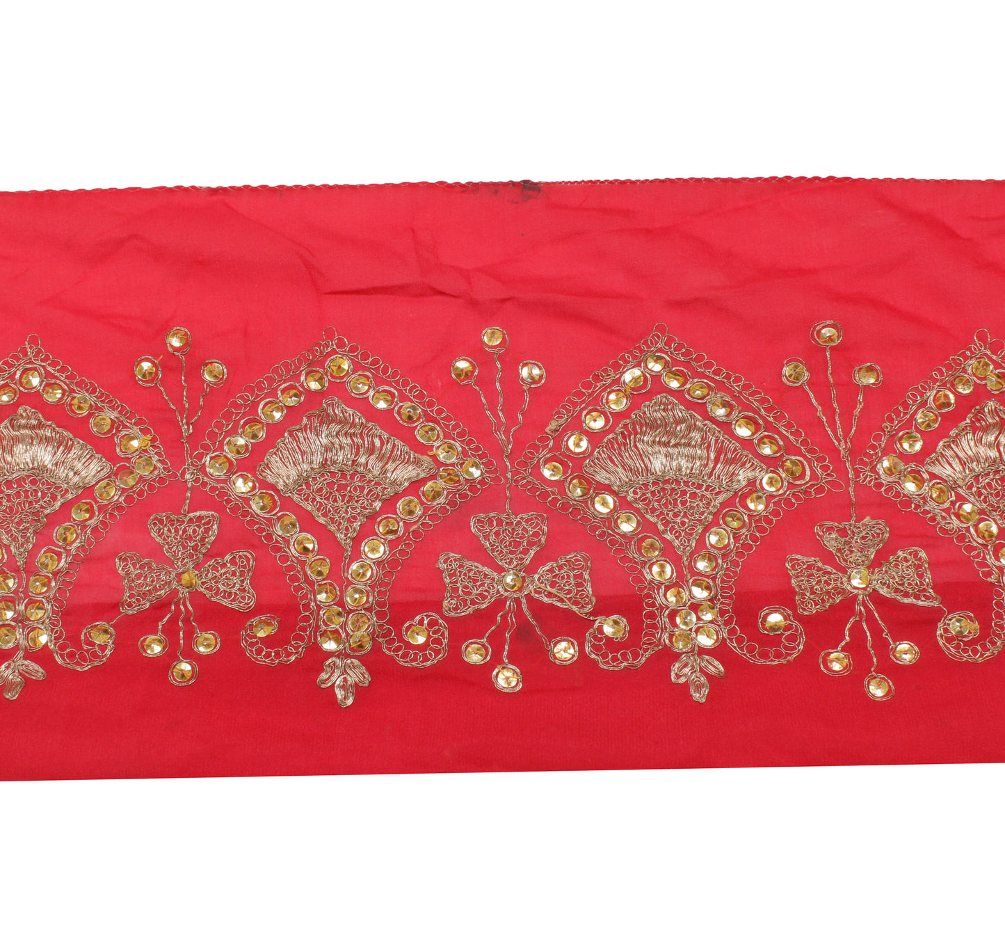 Sushila Vintage Red Saree Border Indian Craft Sewing Trim Zari Embroidered Lace