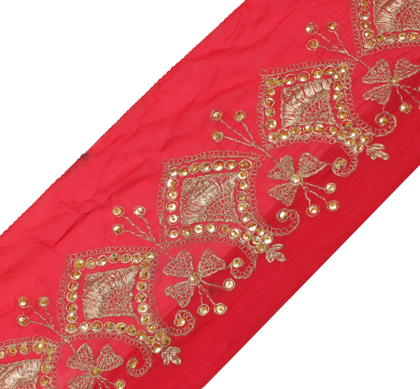 Sushila Vintage Red Saree Border Indian Craft Sewing Trim Zari Embroidered Lace