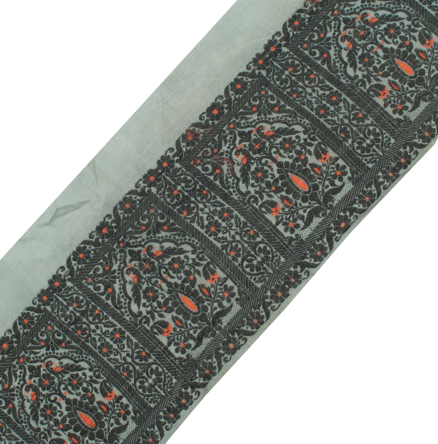 Sushila Vintage Gray Saree Border Indian Craft Sewing Trim Woven Lace Ribbon