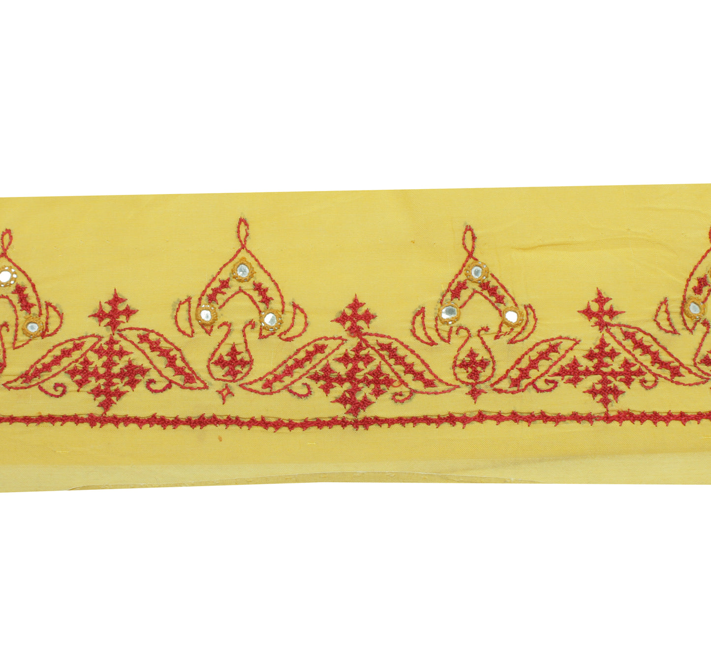 Sushila Vintage Yellow Saree Border Indian Craft Sewing Trim Embroidered Lace