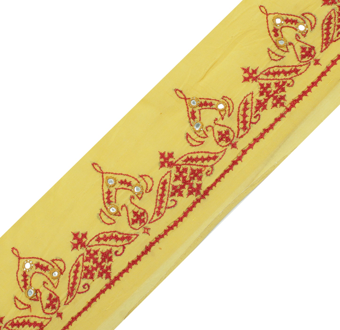 Sushila Vintage Yellow Saree Border Indian Craft Sewing Trim Embroidered Lace